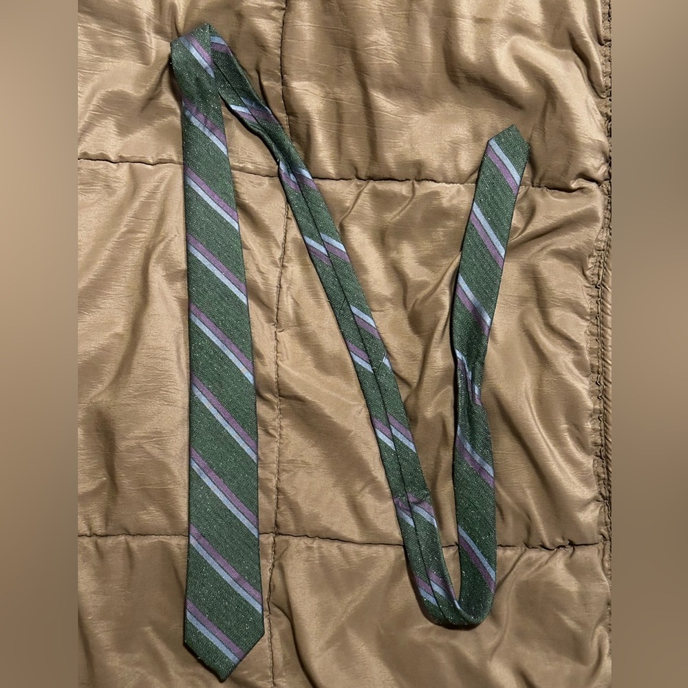 The Tie Bar- Green Tie with Light blue and purple stripe